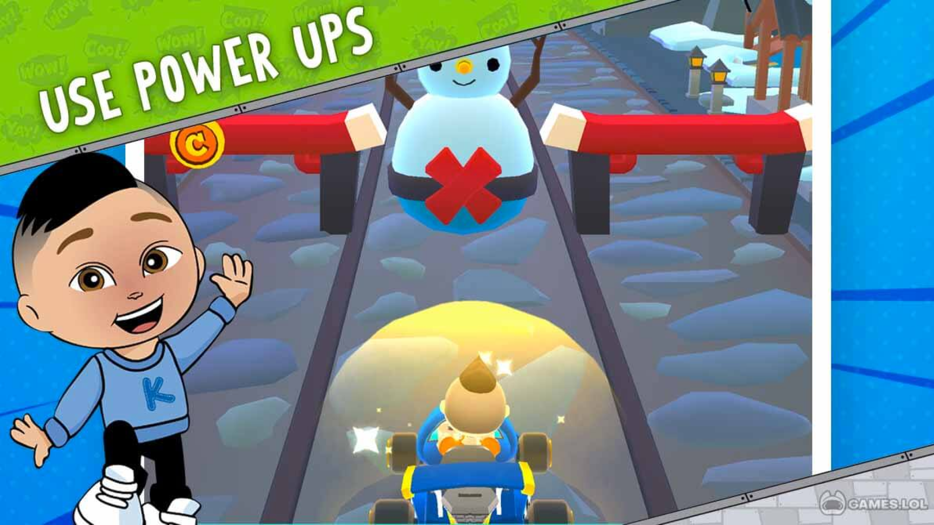 CKN gameplay powerups allowing the driver to use a shield protecting against obstacles